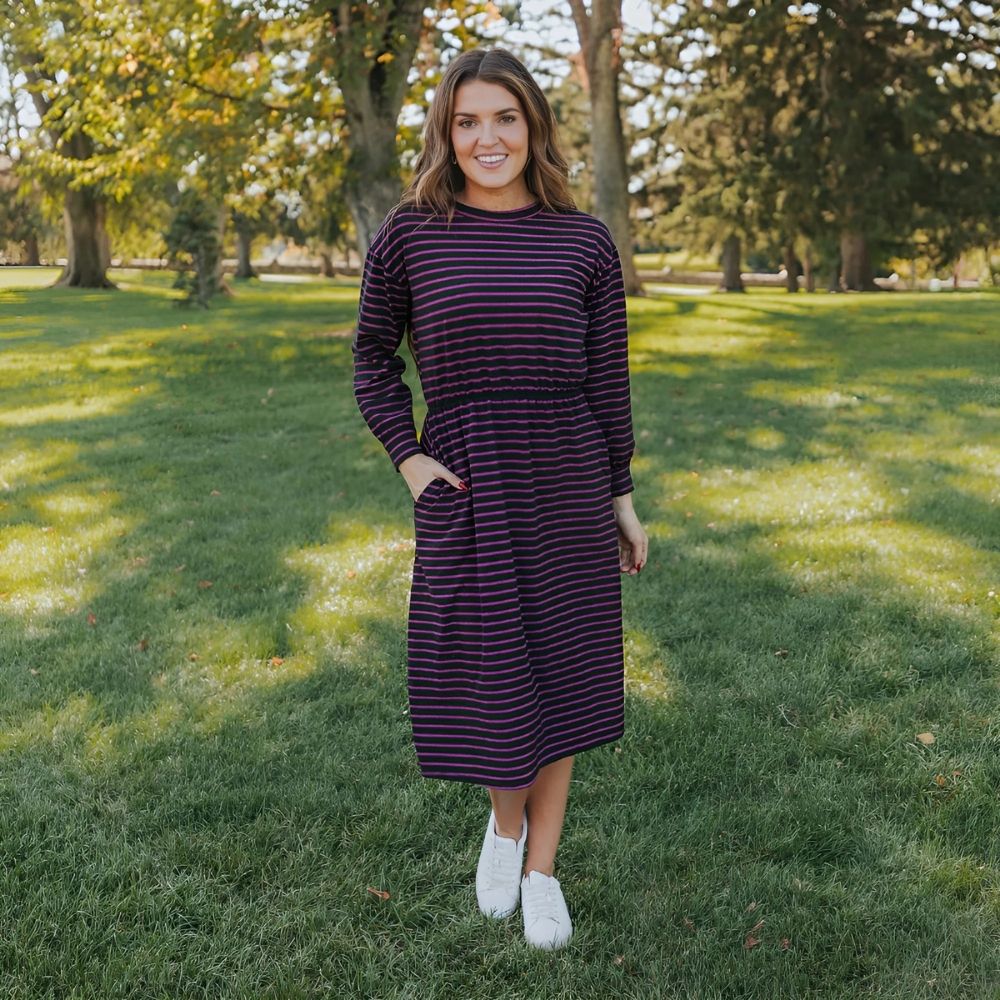 Carmen Dress (Black/Pink Stripe)