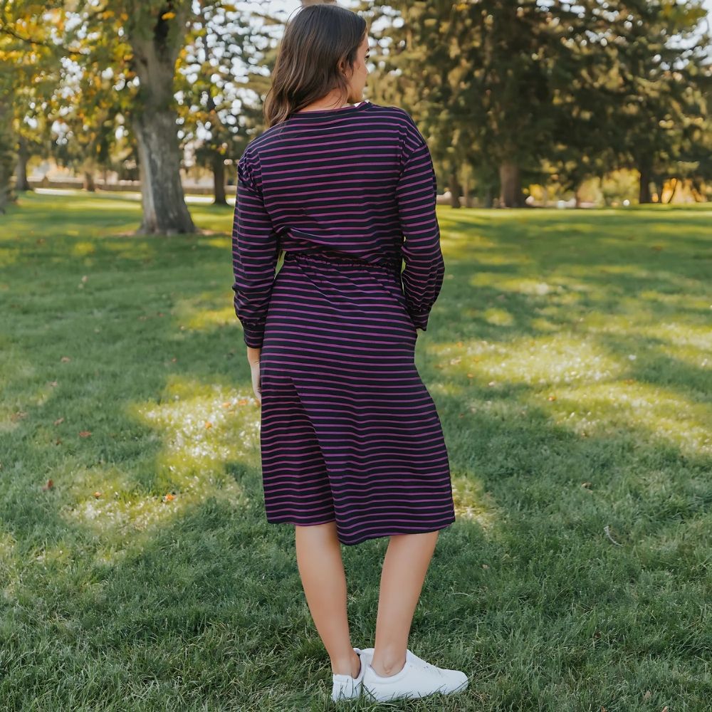 Carmen Dress (Black/Pink Stripe)