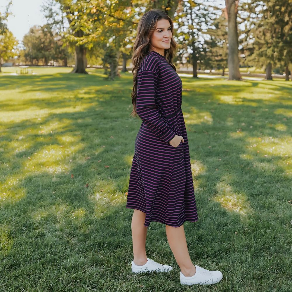 Carmen Dress (Black/Pink Stripe)