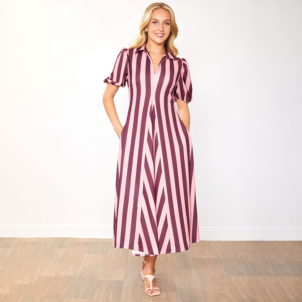Hazel Dress (Berry Stripe)
