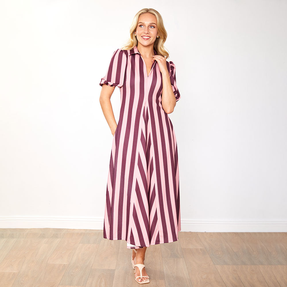 Hazel Dress (Berry Stripe)