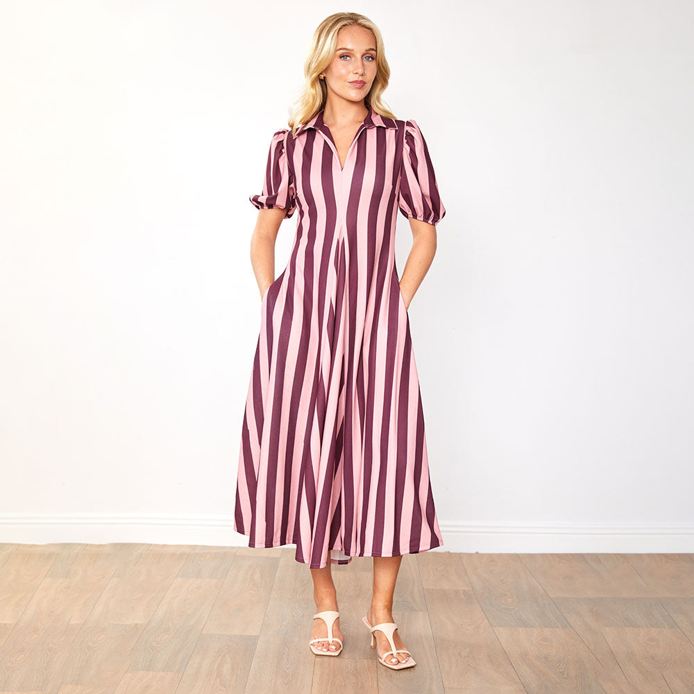 Hazel Dress (Berry Stripe)