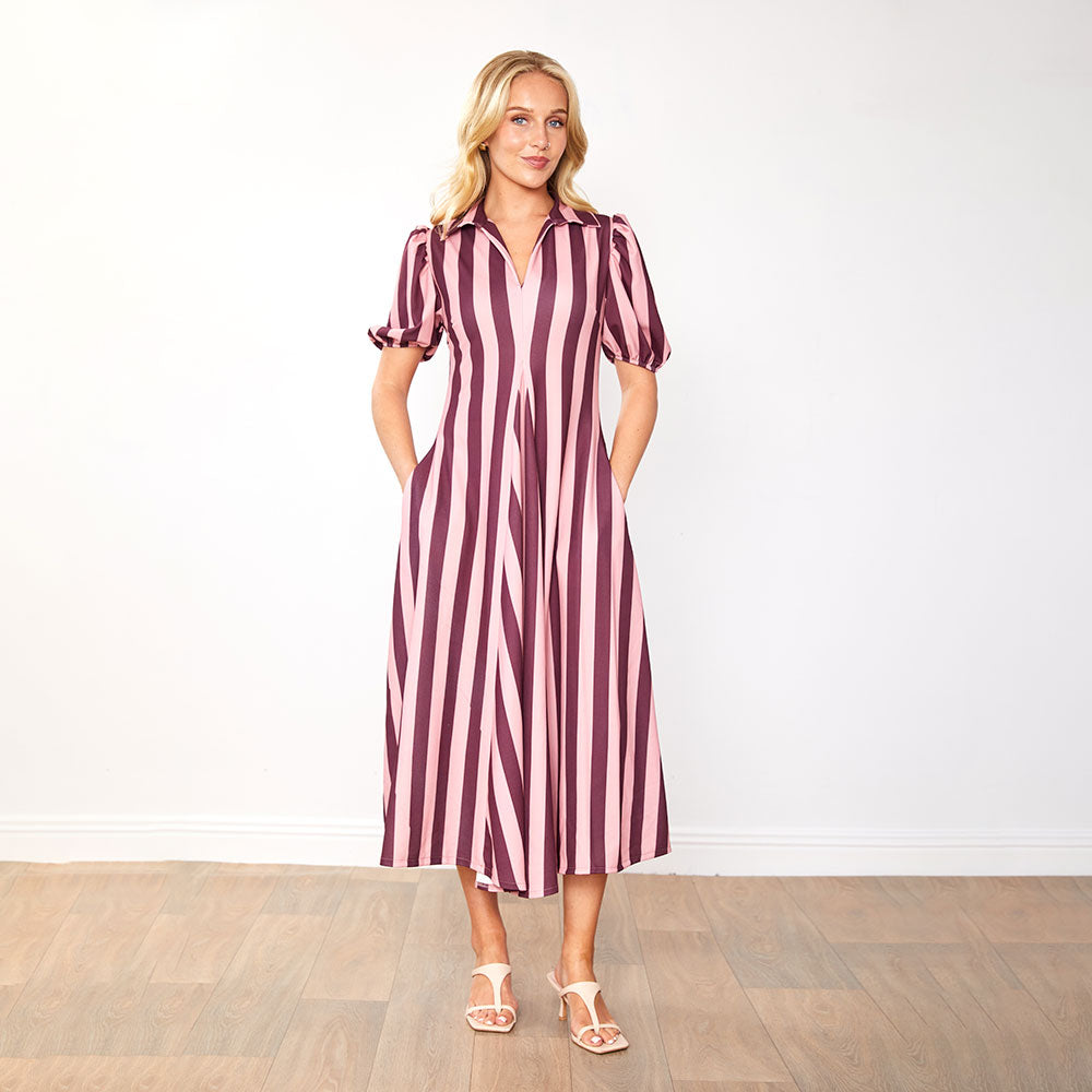 Hazel Dress (Berry Stripe)