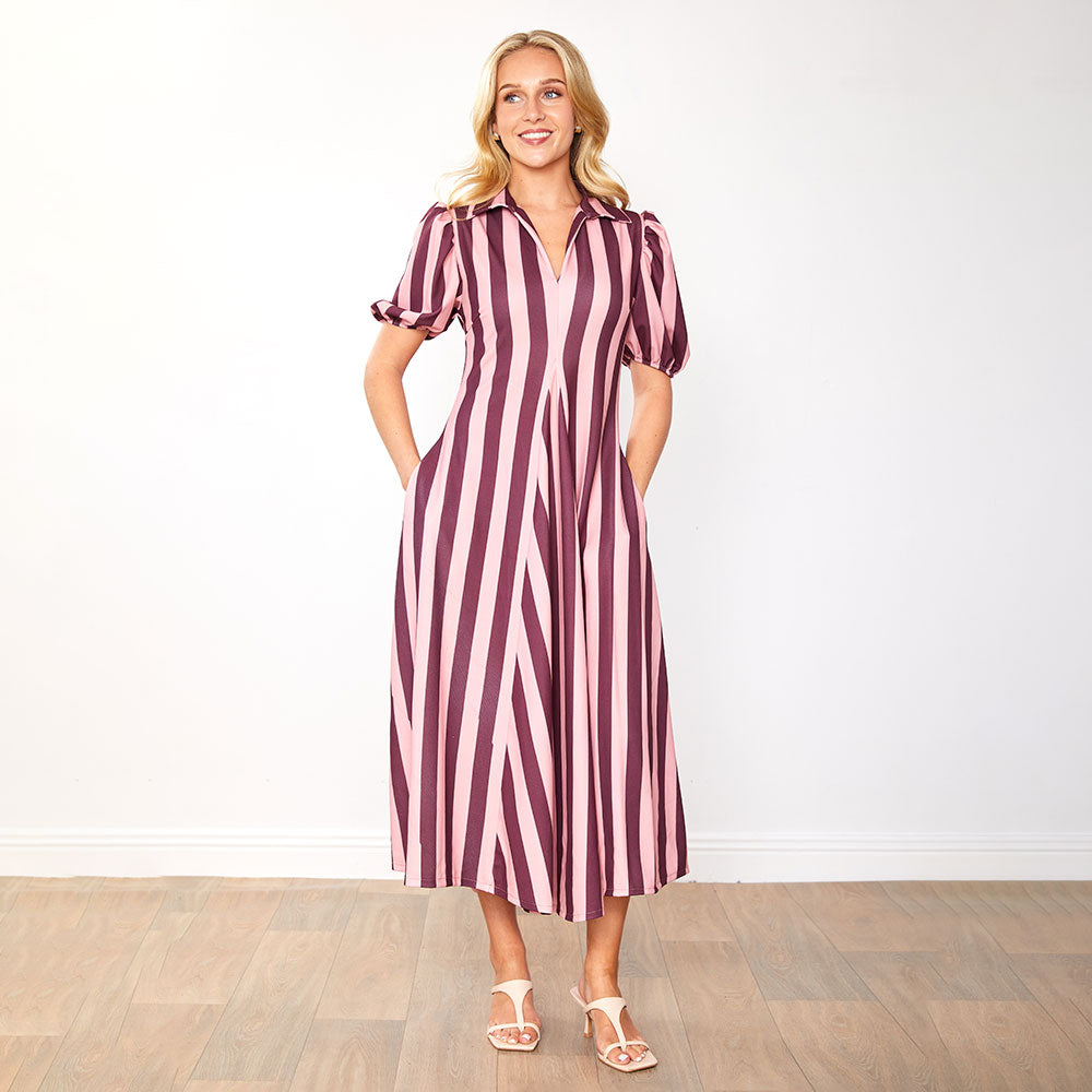 Hazel Dress (Berry Stripe)