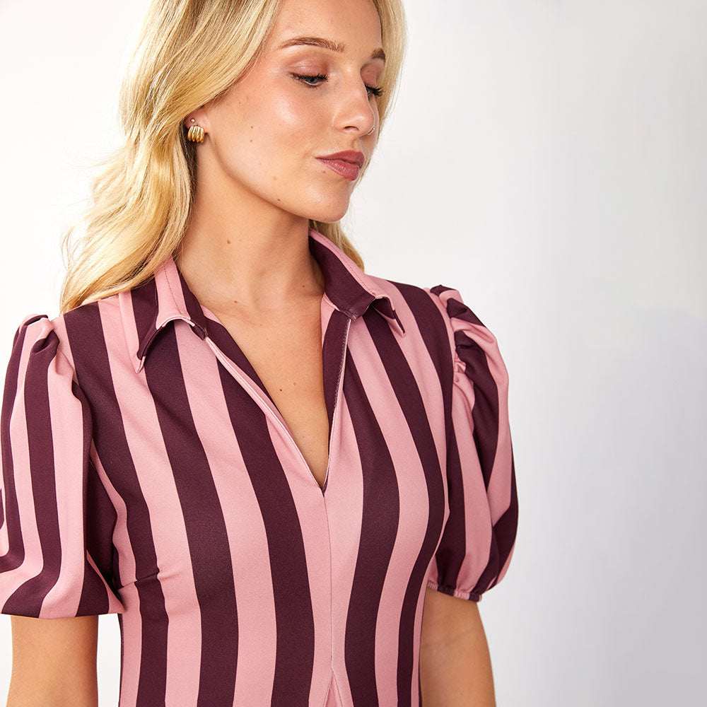 Hazel Dress (Berry Stripe)