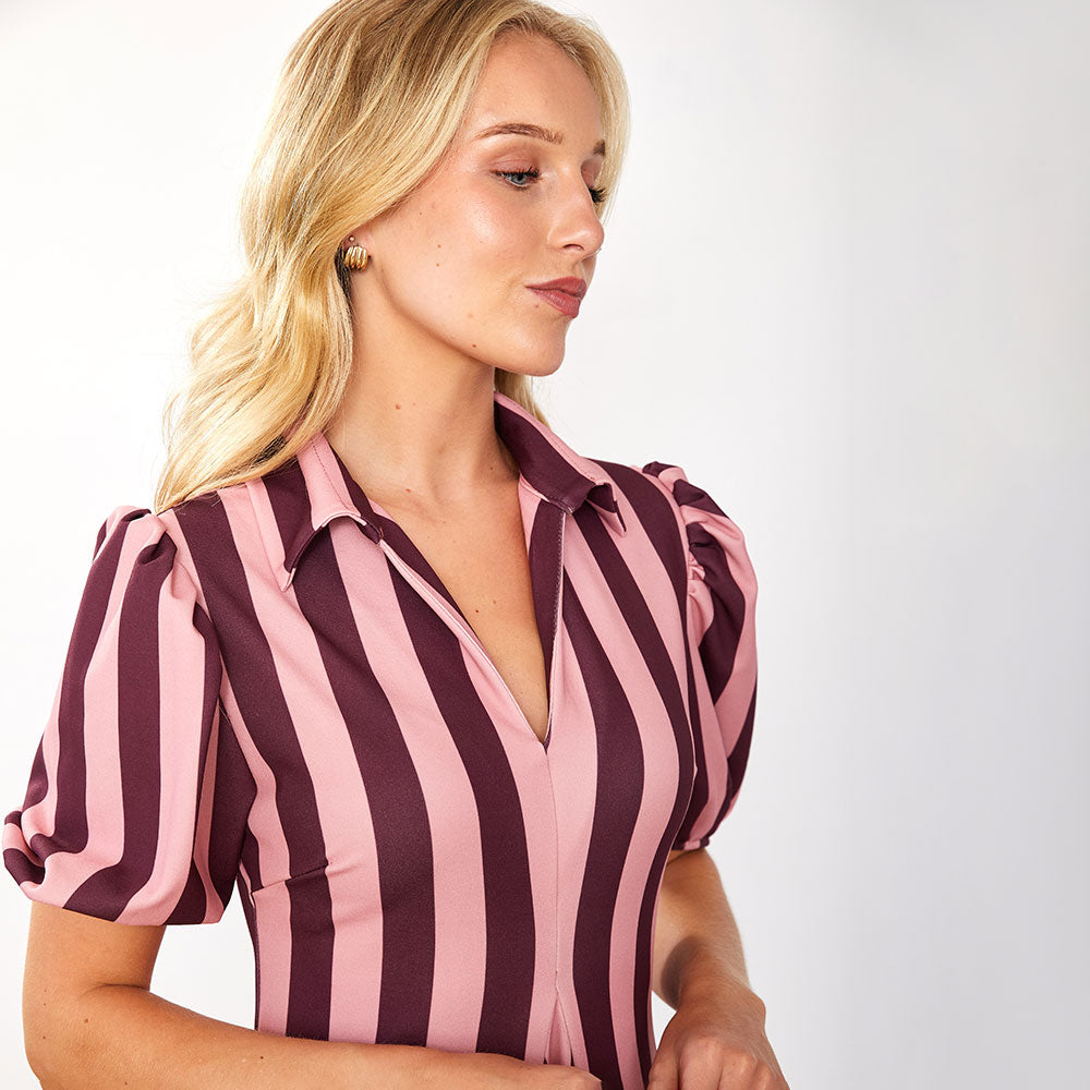Hazel Dress (Berry Stripe)