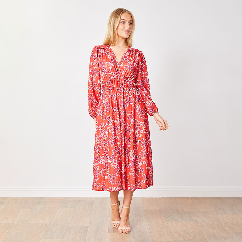 Gina Dress in red floral print – women's dress – view 3