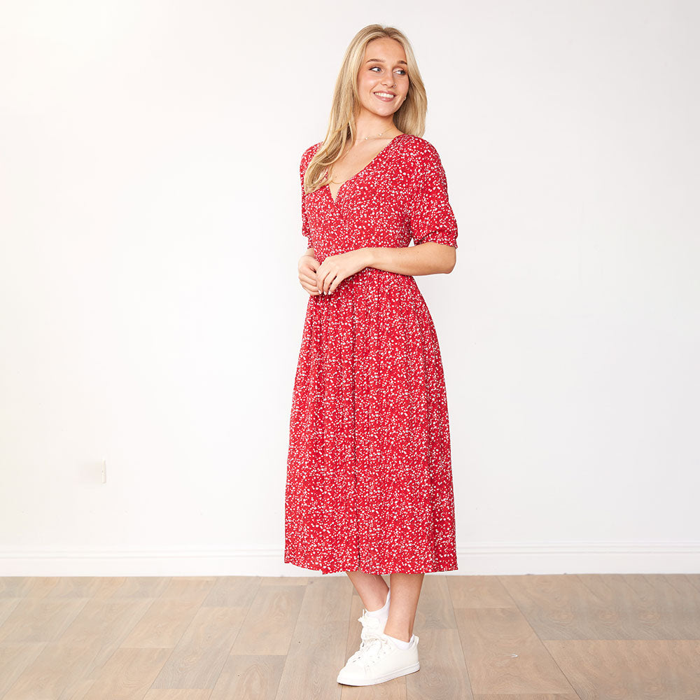 Mia Dress (Red Floral)