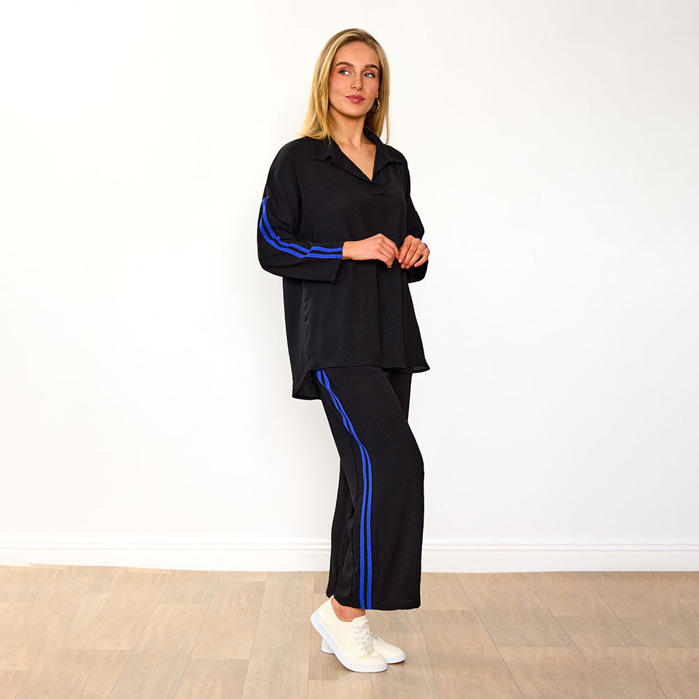 Clara Co-Ord (Black/Cobalt Stripe)