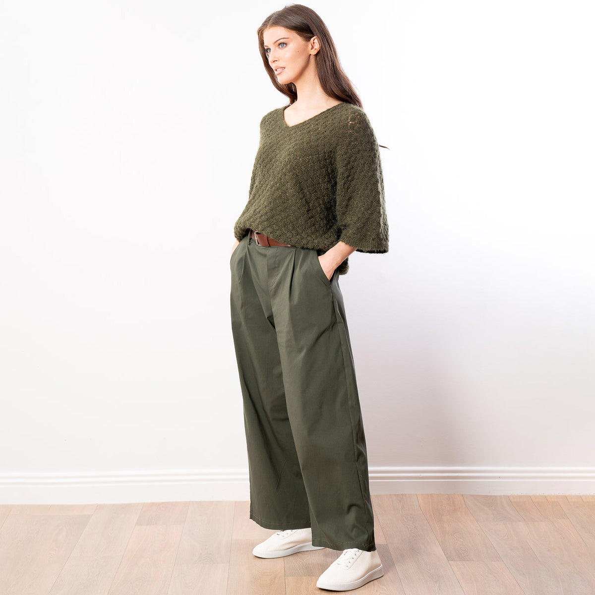 Emily V Neck Batwing Top (Khaki)