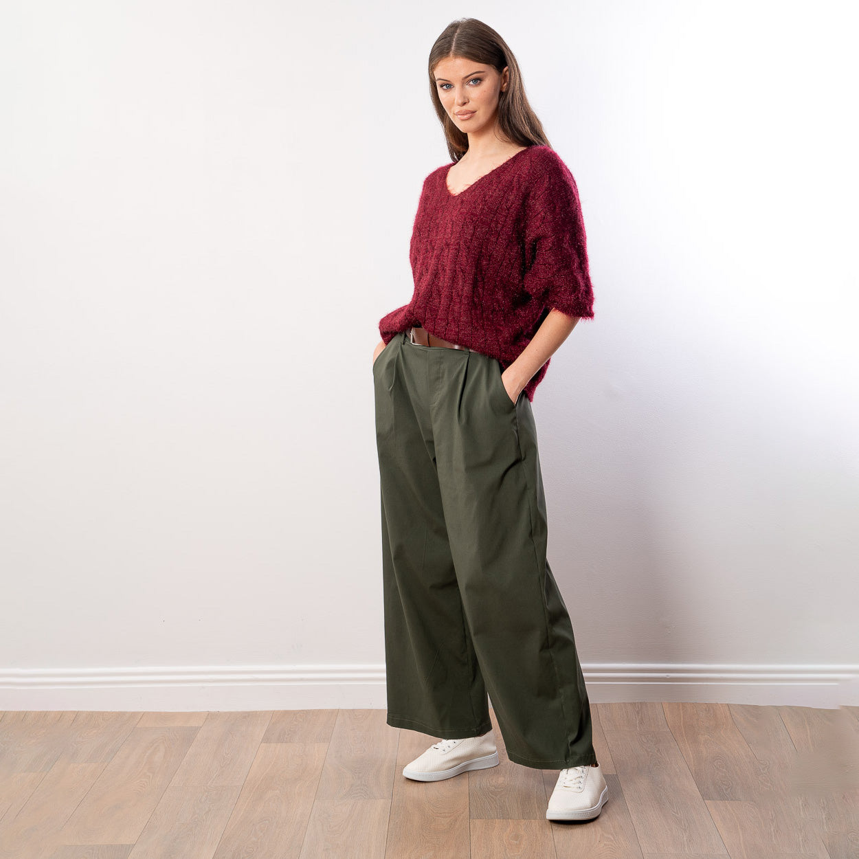 Anna V Neck Top (Wine)