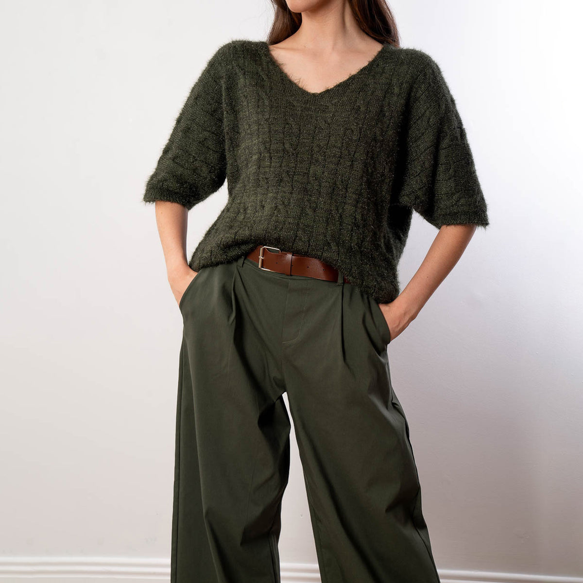 Anna V Neck Top (Khaki)