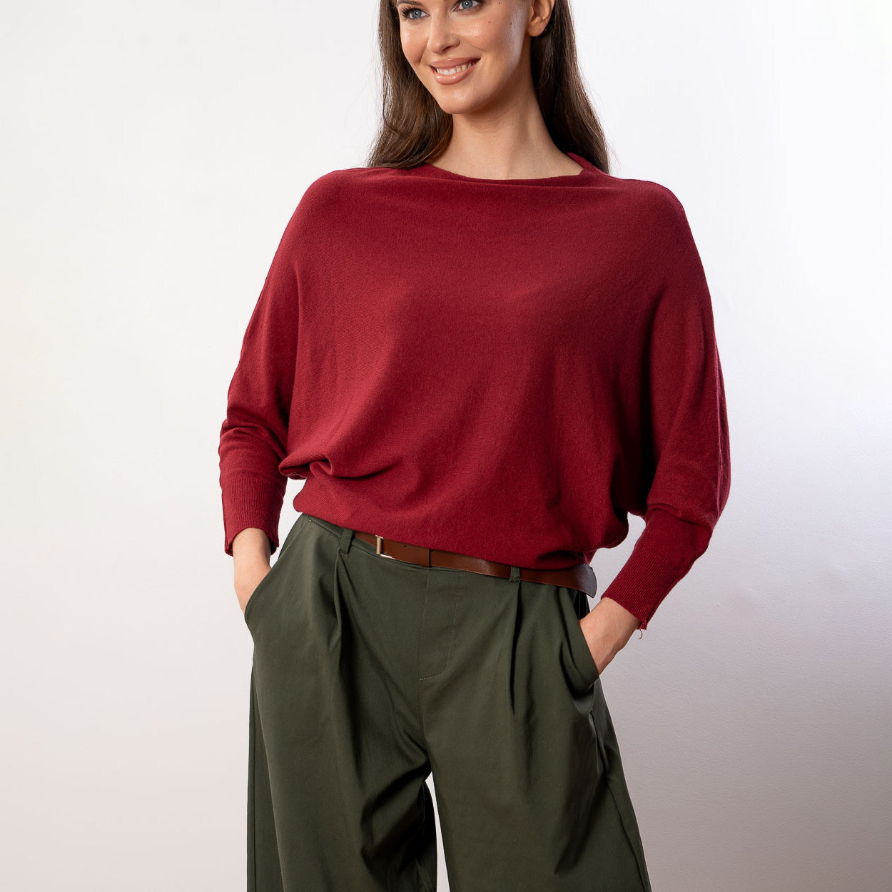 Mariah Batwing Fine Knit Top (Wine)