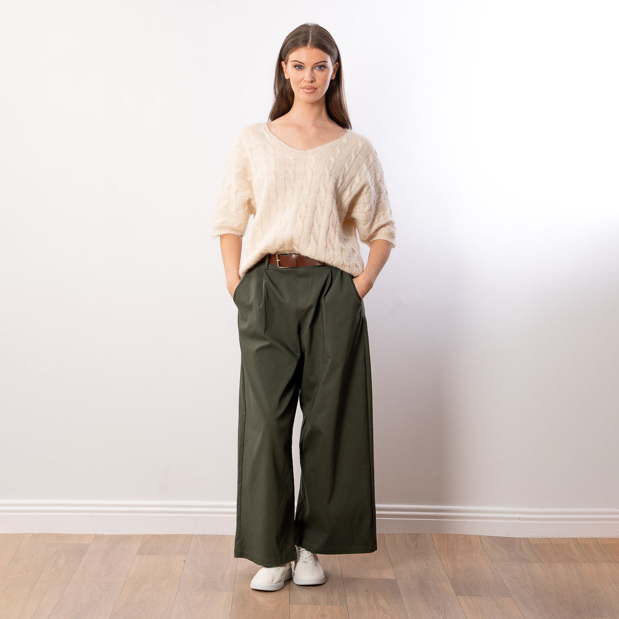 Anna V Neck Top (Beige)