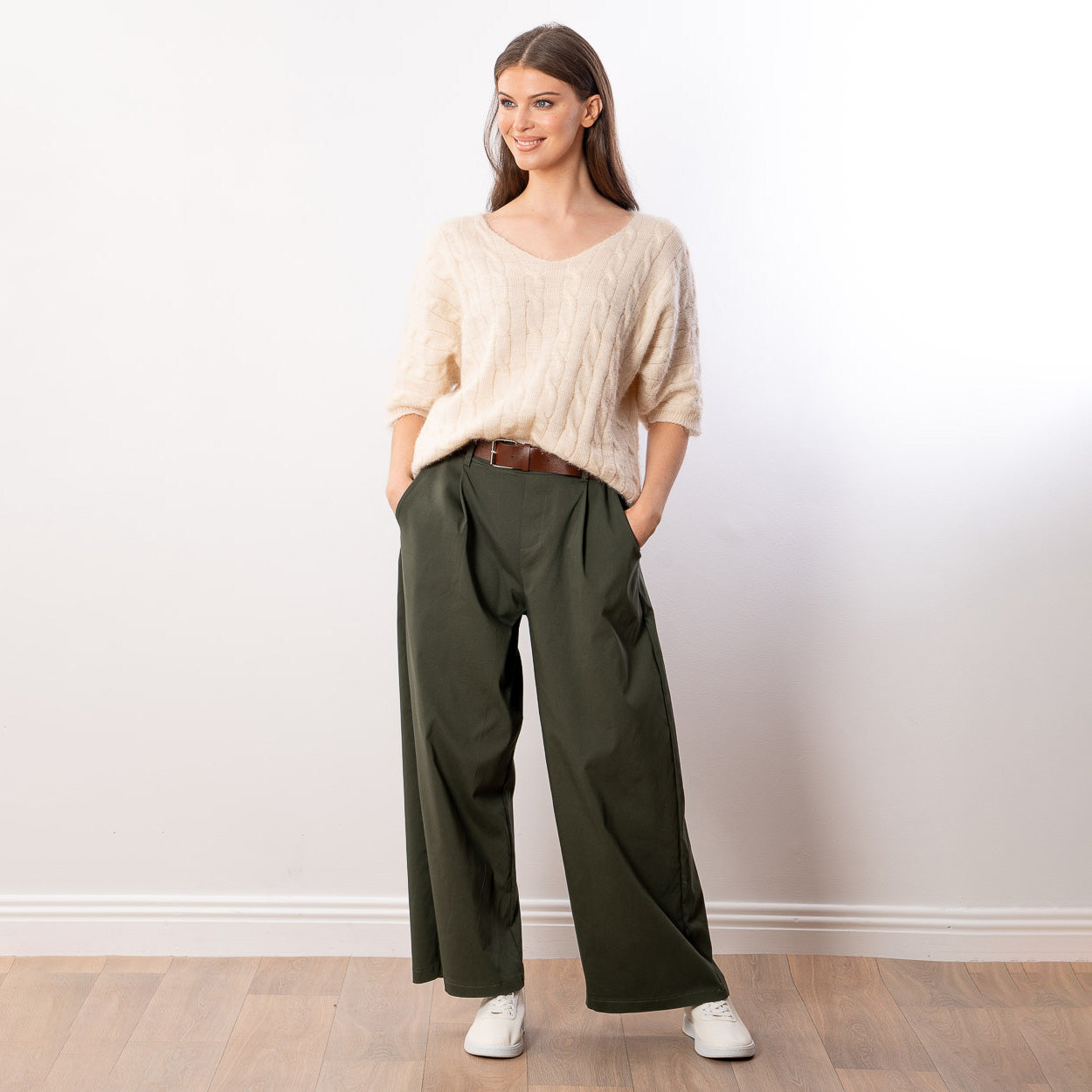 Anna V Neck Top (Beige)