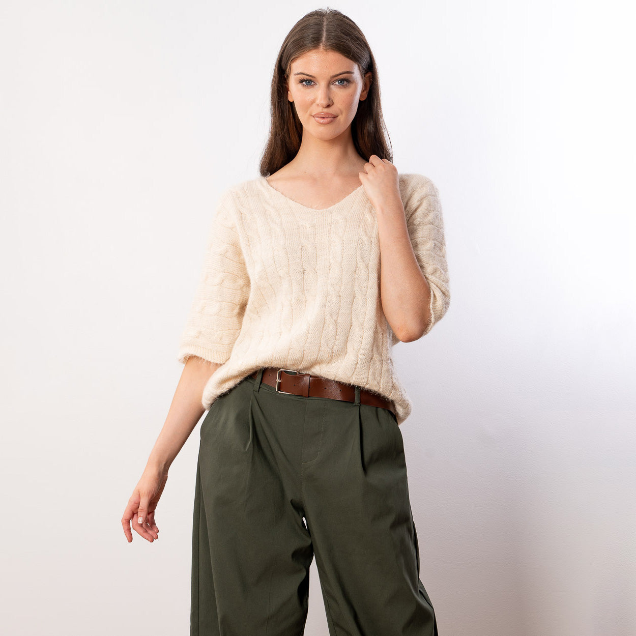 Anna V Neck Top (Beige)