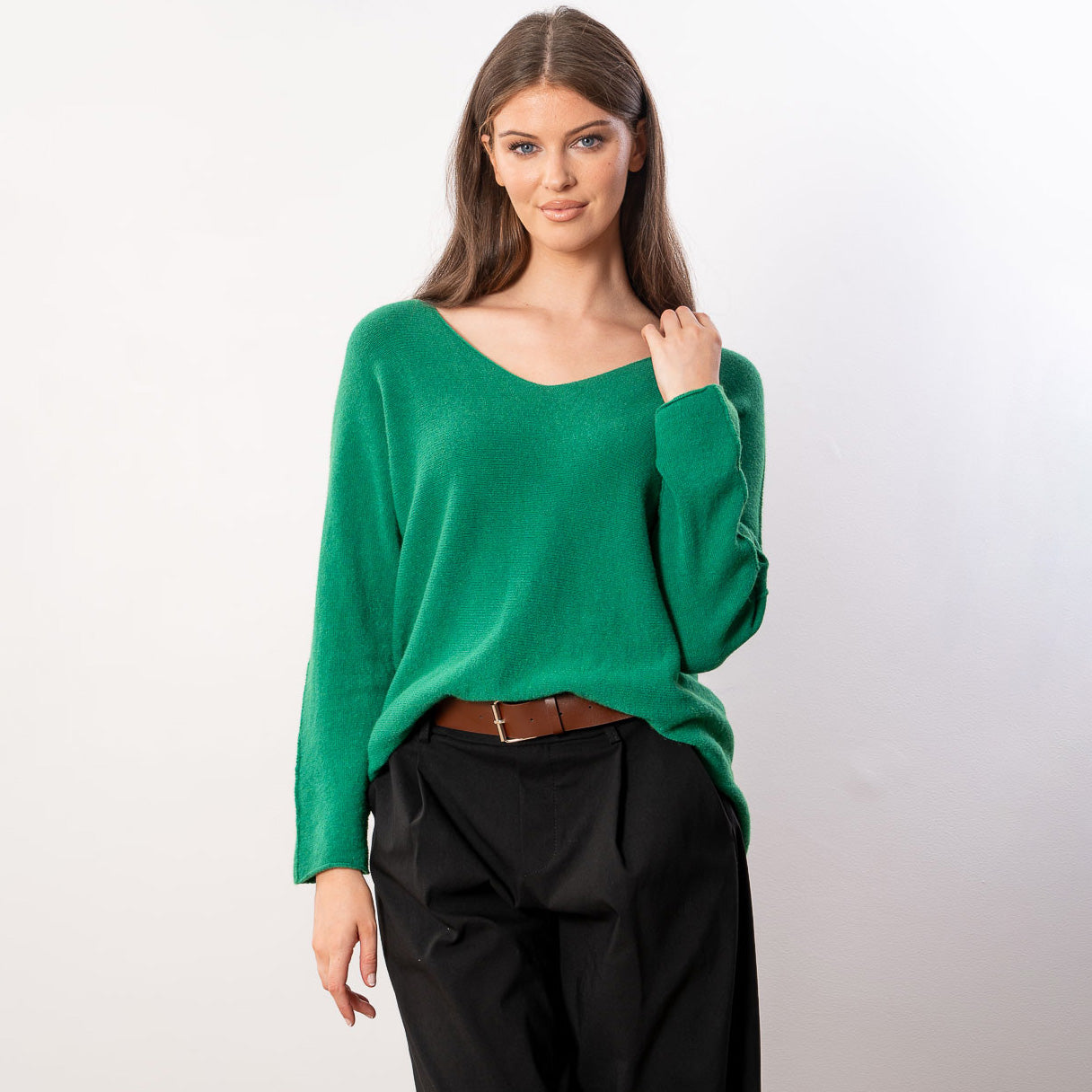Kylie V Neck Jumper (Green)