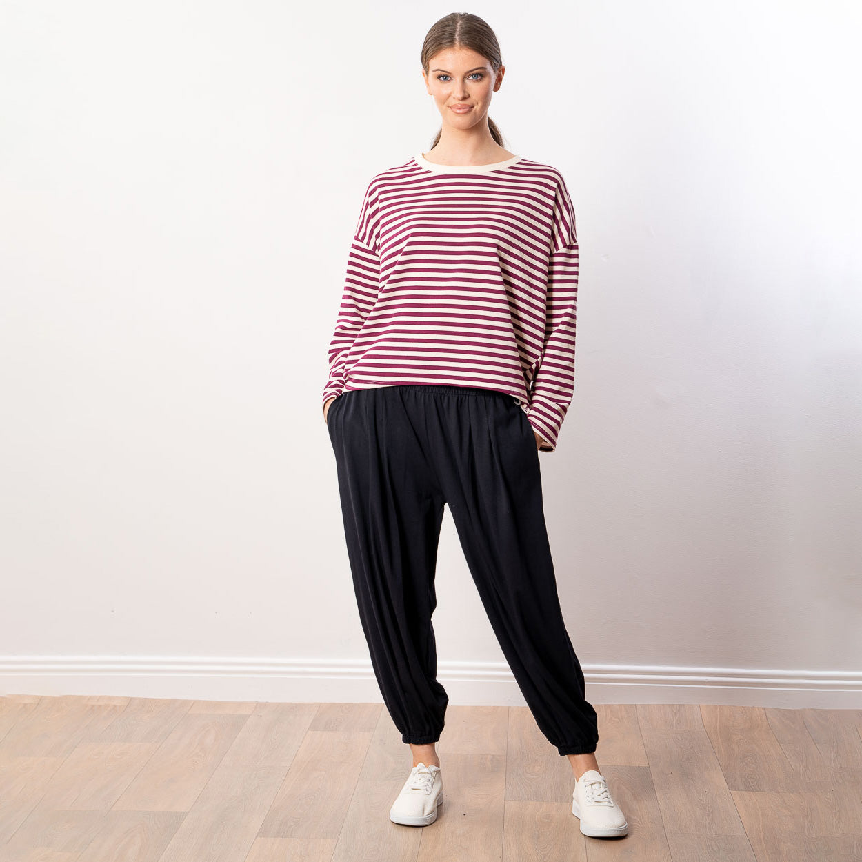Florence Stripe Top (Berry/Beige)