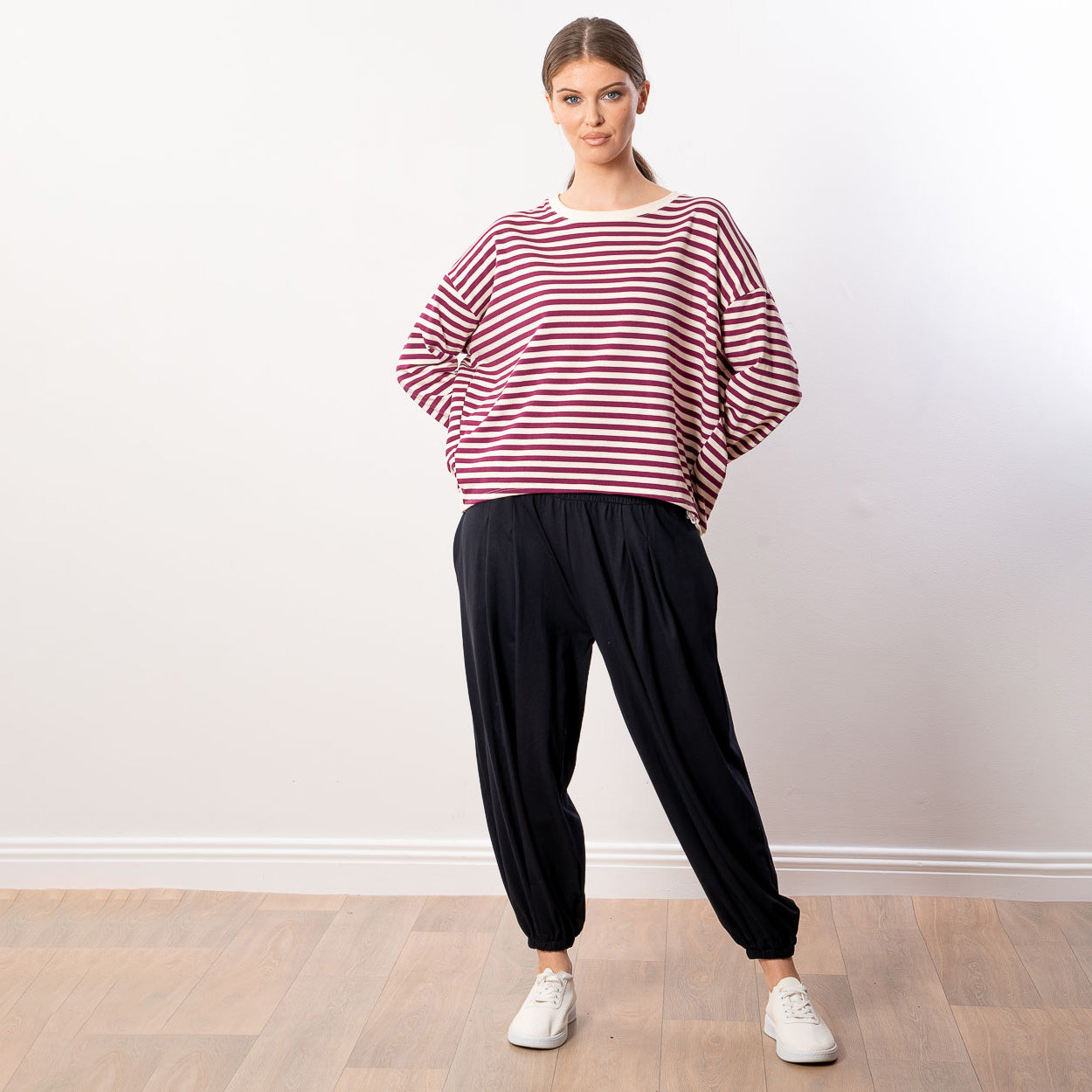 Florence Stripe Top (Berry/Beige)