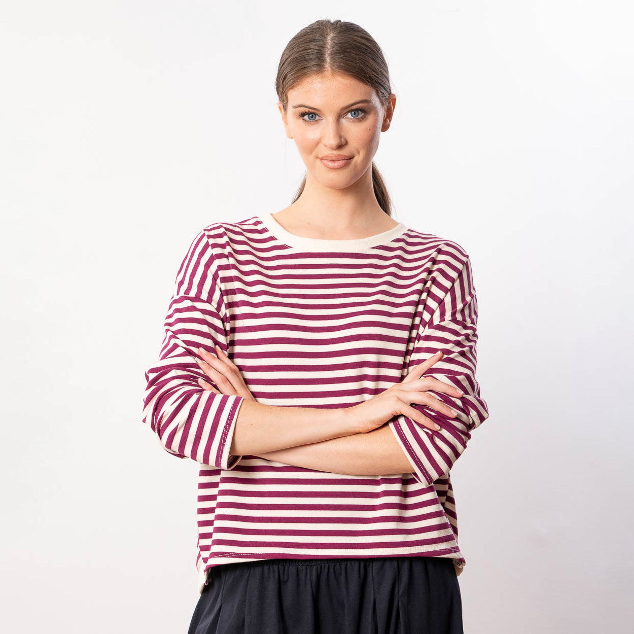 Florence Stripe Top (Berry/Beige)