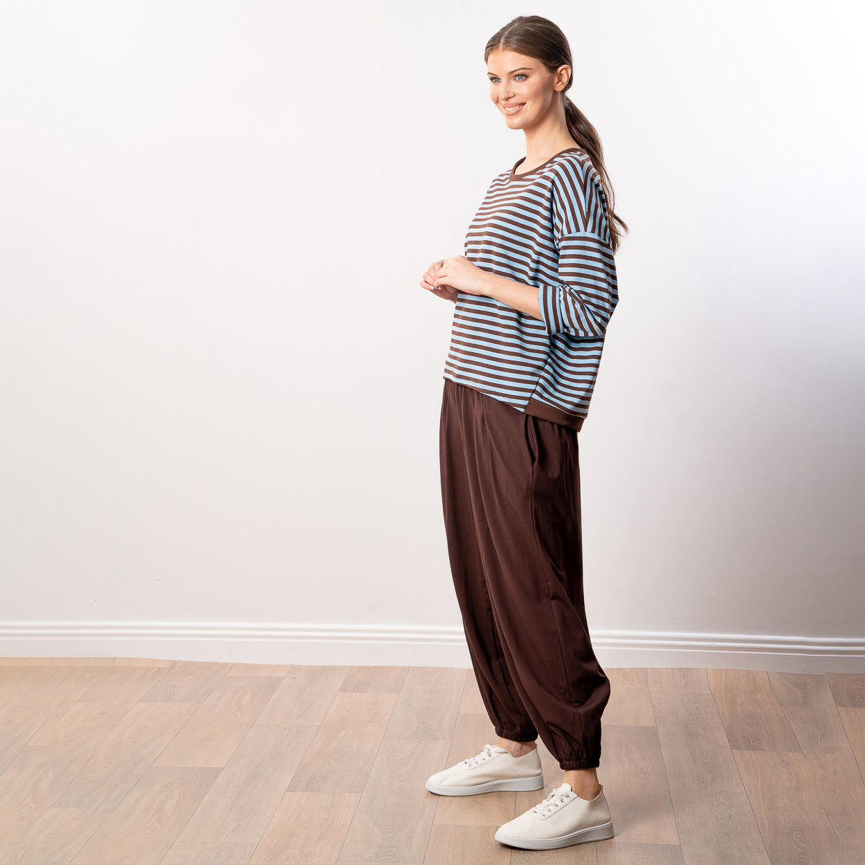 Florence Stripe Top (Blue/Brown)