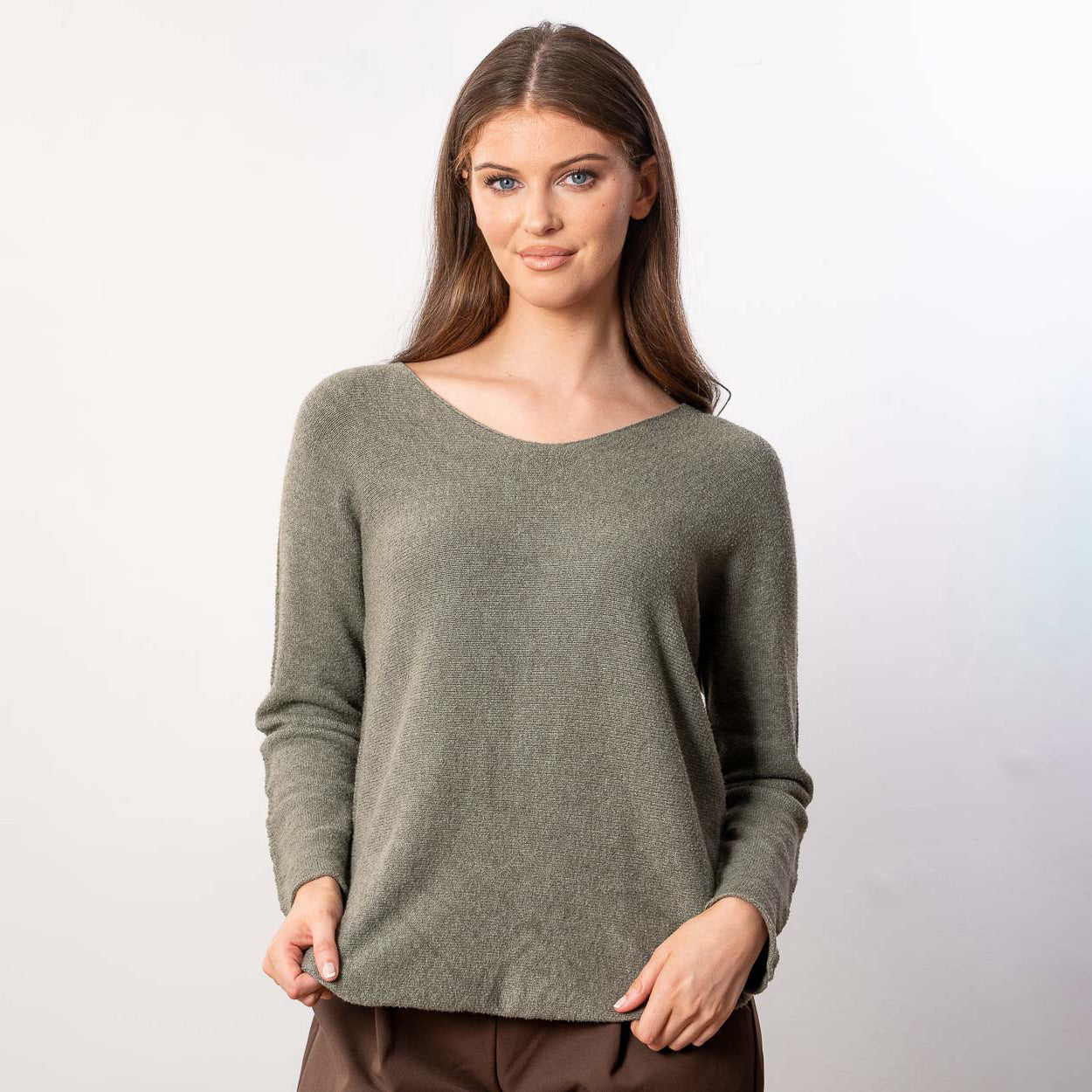 Kylie V Neck Jumper (Khaki)