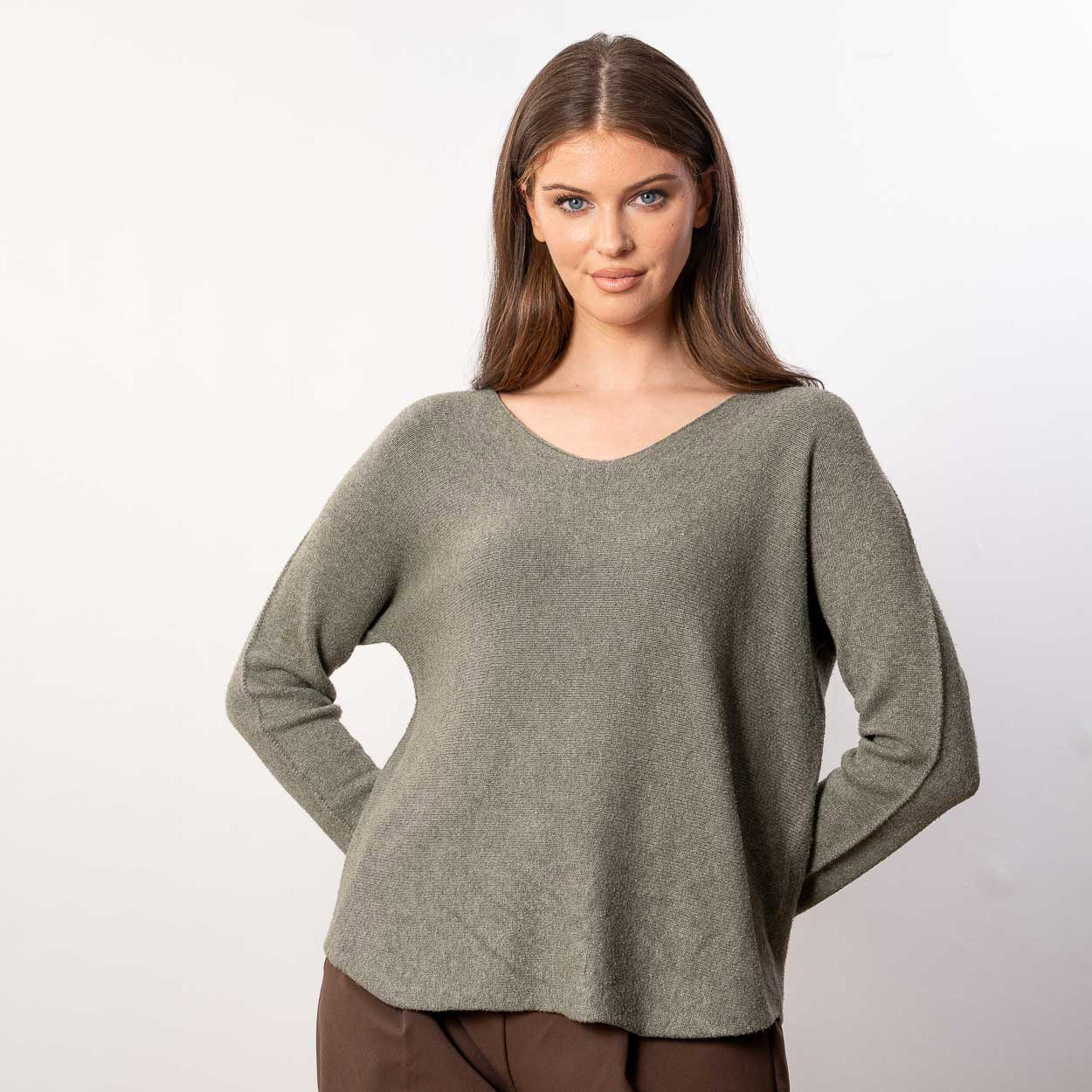 Kylie V Neck Jumper (Khaki)