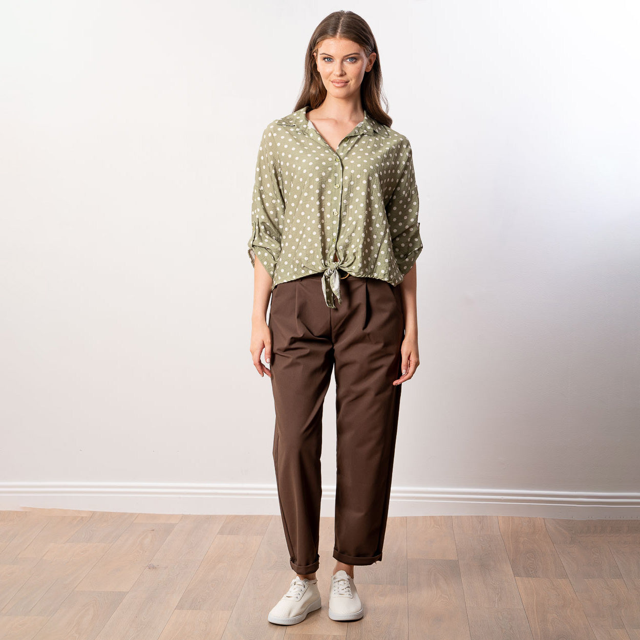 Julia Top (Khaki Polka Dot)