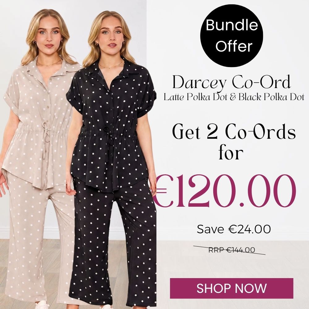 Darcey Co-Ord bundle in latte and black polka dot – two women's co-ord sets