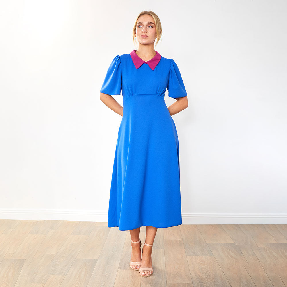 Dawson Dress (Cobalt/Ruby Collar)