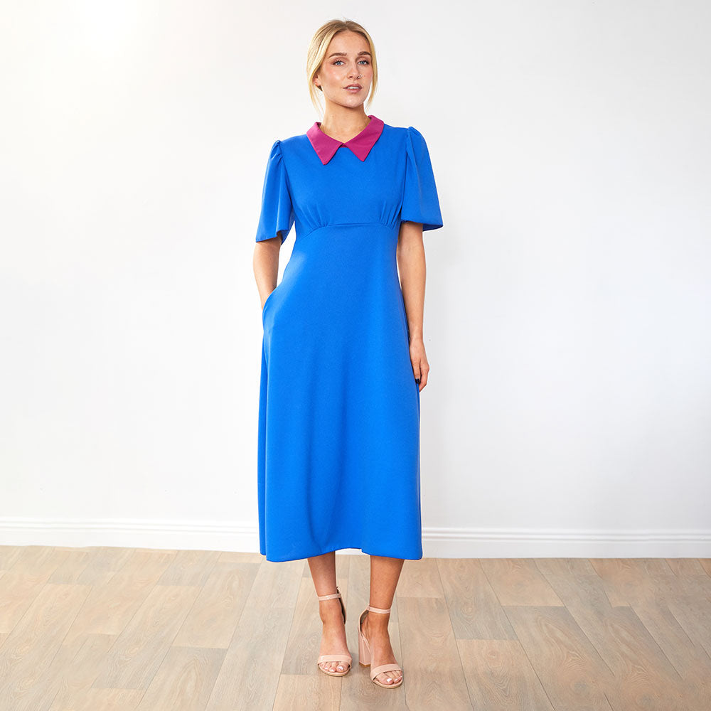 Dawson Dress (Cobalt/Ruby Collar)