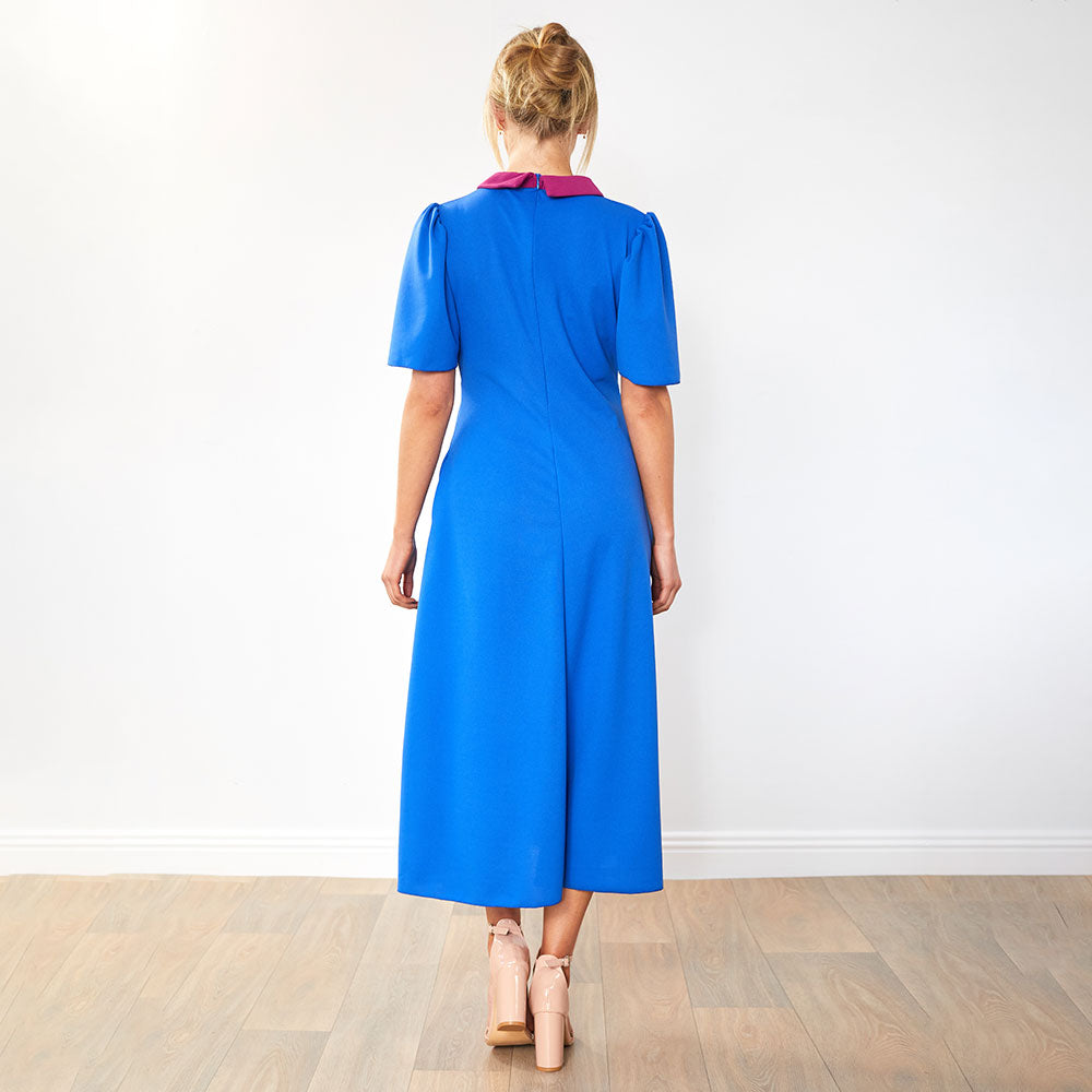 Dawson Dress (Cobalt/Ruby Collar)