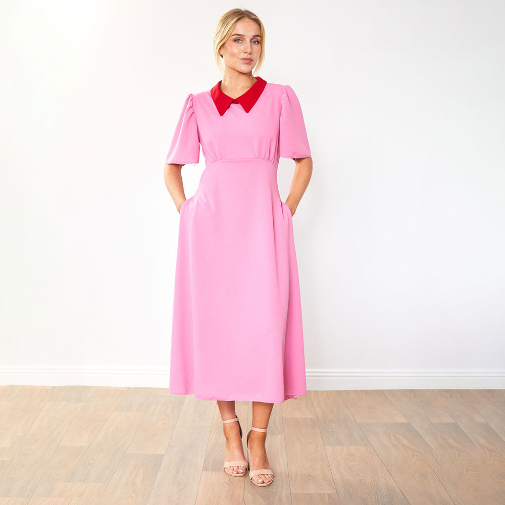 Dawson Dress (Pink/Red Collar)