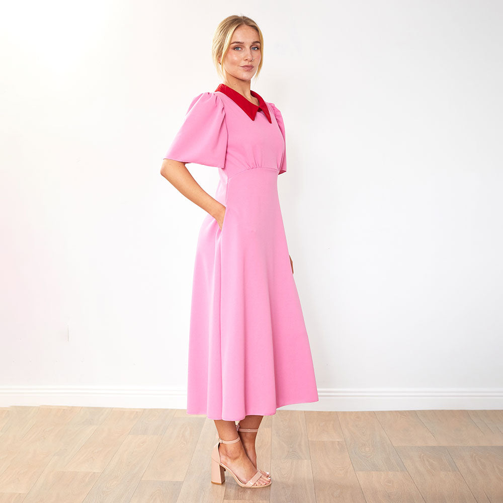 Dawson Dress (Pink/Red Collar)