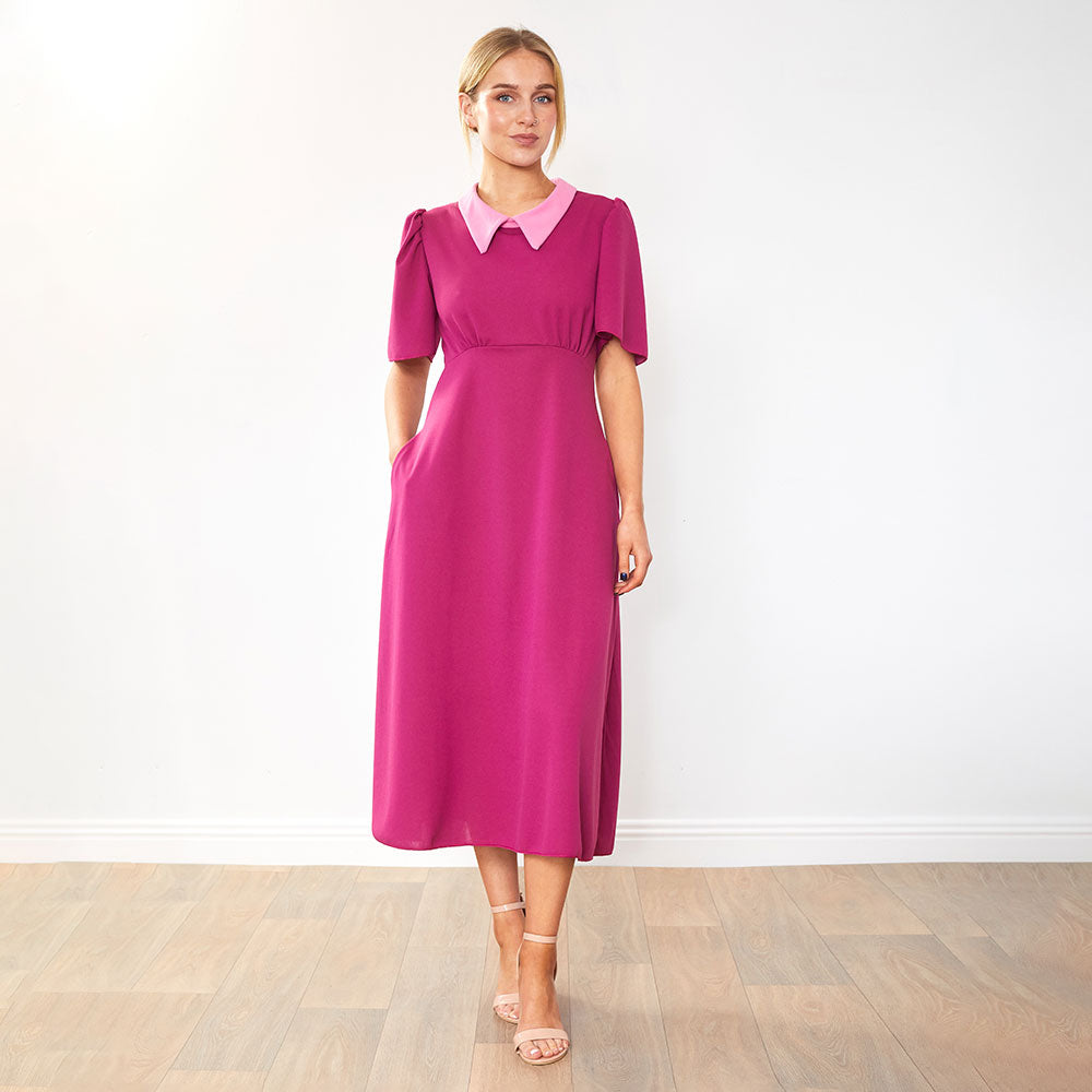 Dawson Dress (Ruby/Pink Collar)