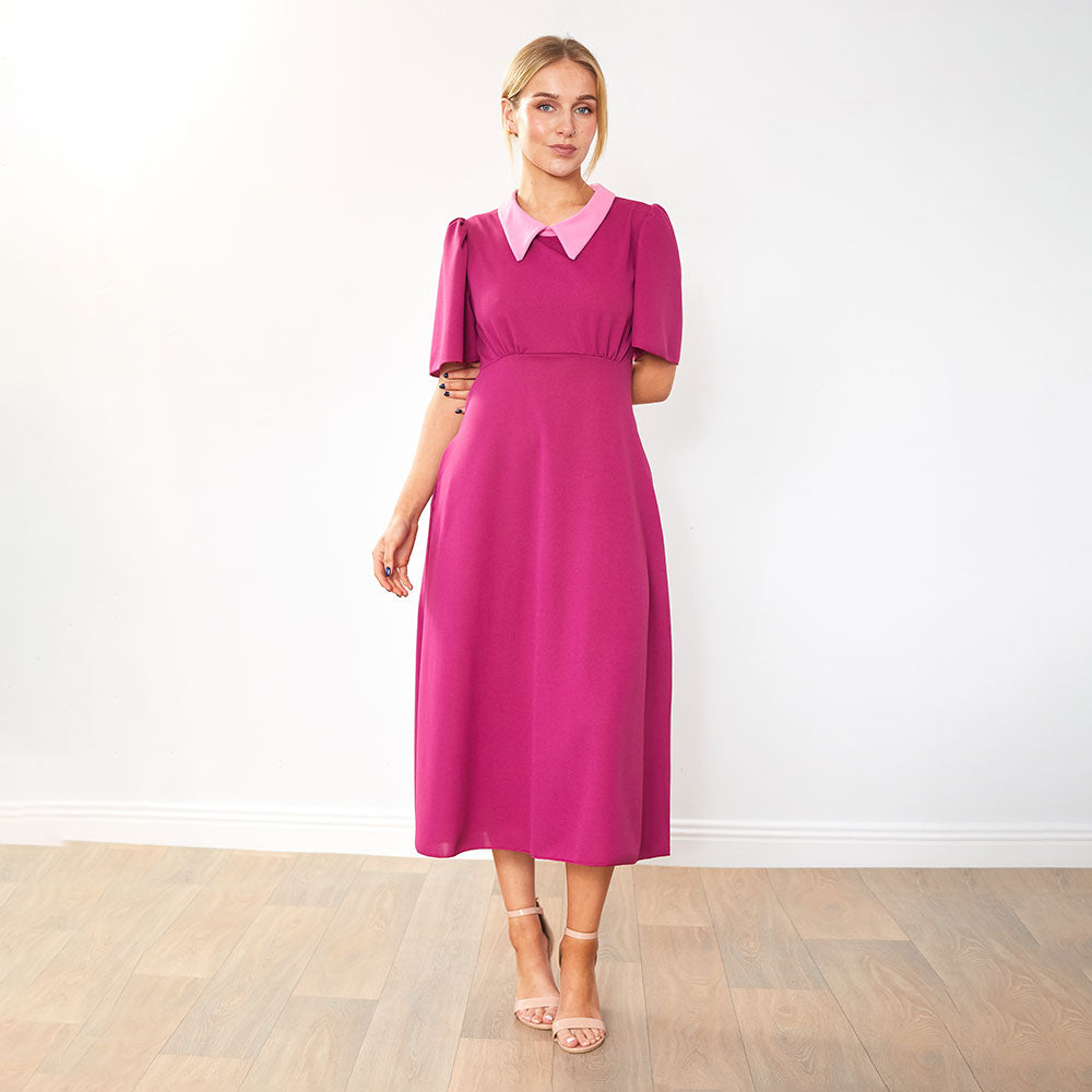 Dawson Dress (Ruby/Pink Collar)