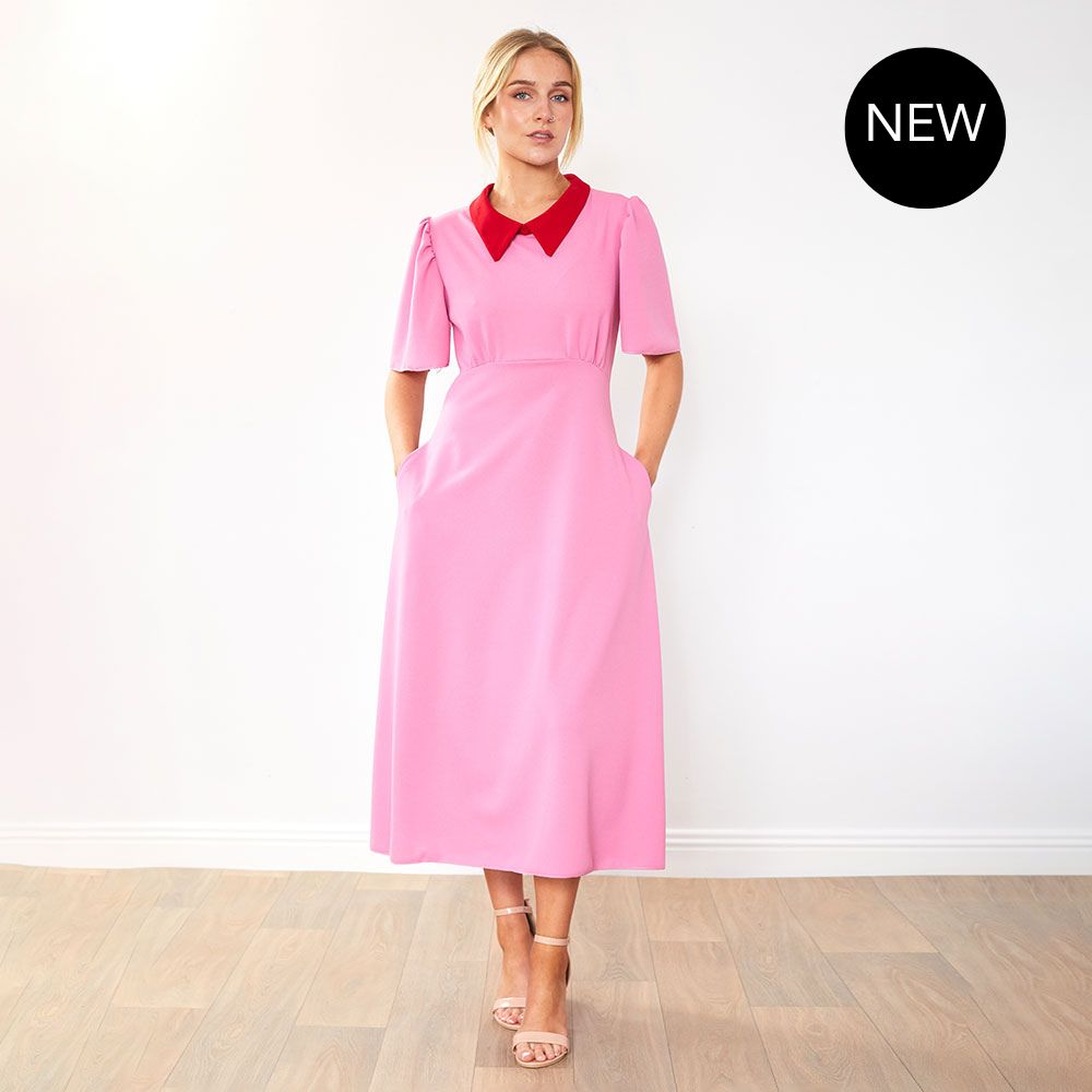 Dawson Dress (Pink/Red Collar)