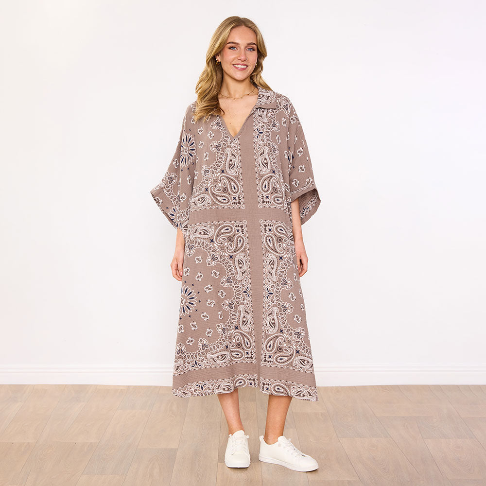 Diana Dress in taupe bandana print – women's dress – view 4