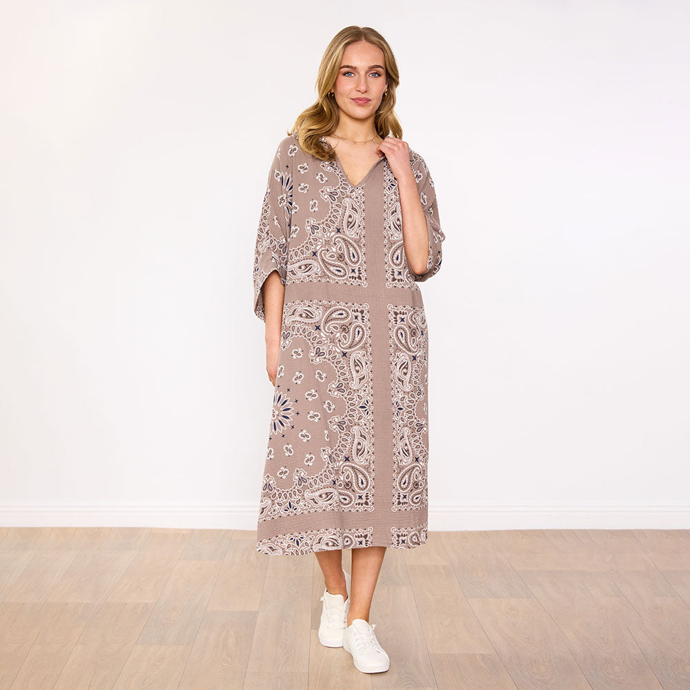 Diana Dress in taupe bandana print – women's dress – view 2
