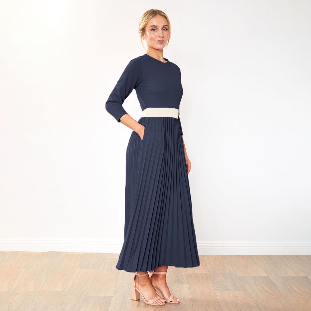 Doyle Dress (Navy/Cream belt)