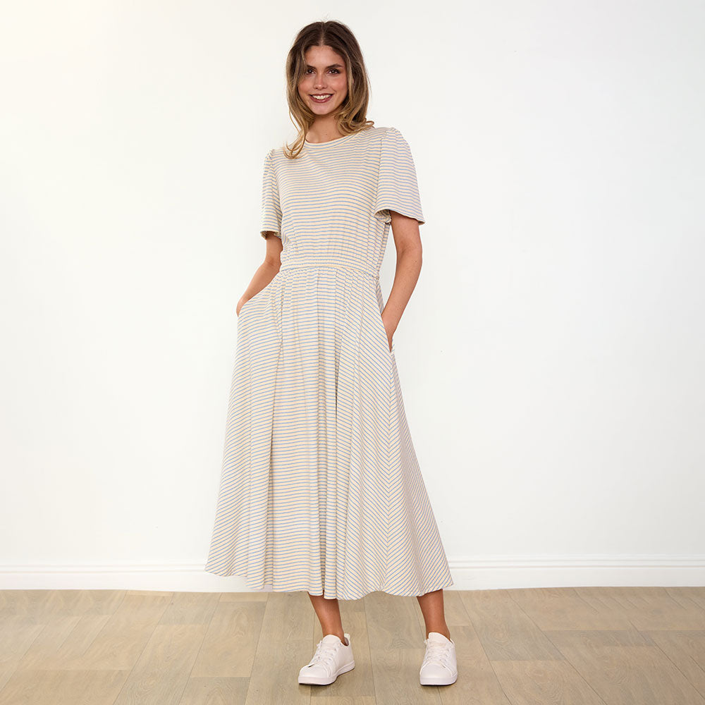 Eilish Dress (Cream/Blue)