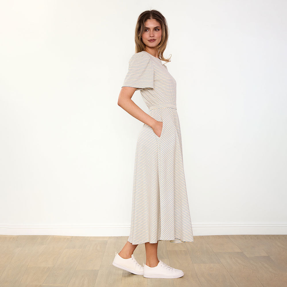 Eilish Dress (Cream/Blue)