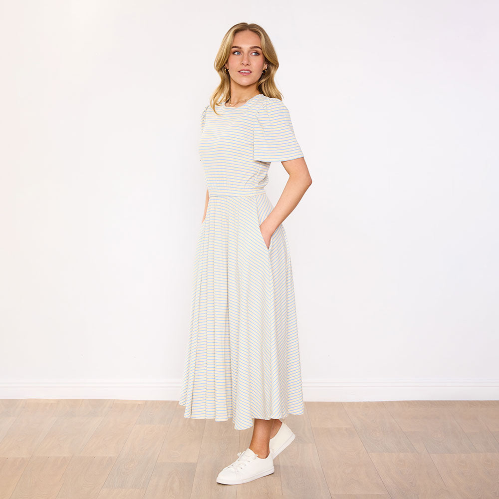 Eilish Dress (Cream/Blue)