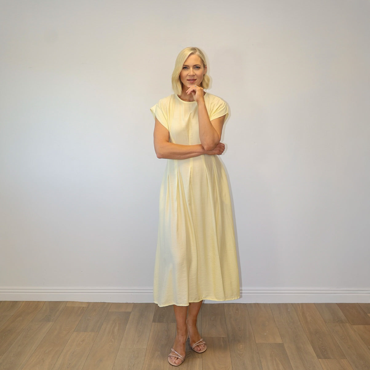 Elise Pleated Midi Dress (Lemon)