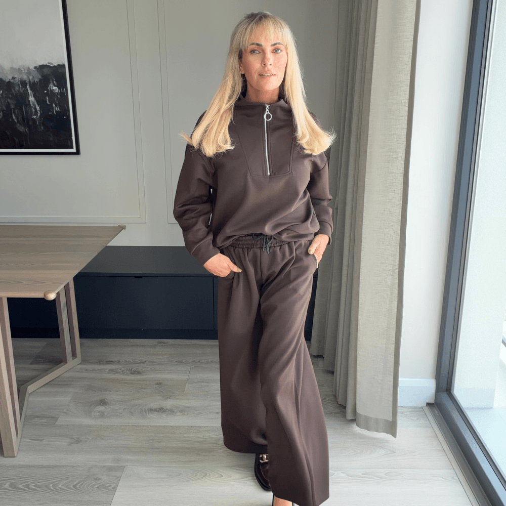 Ella Co-ord in brown – two piece co-ord set, high funnel neck, image 6