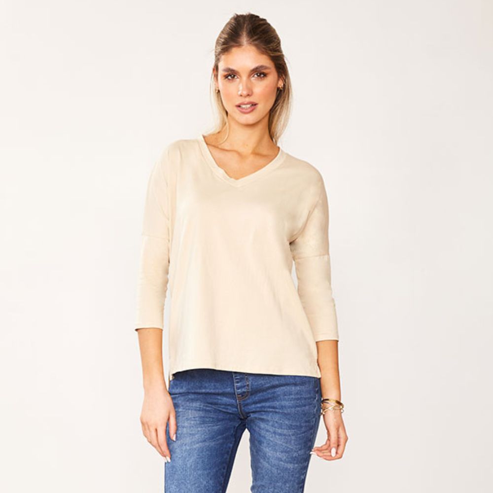 Jasmine V Neck Top (Cream)