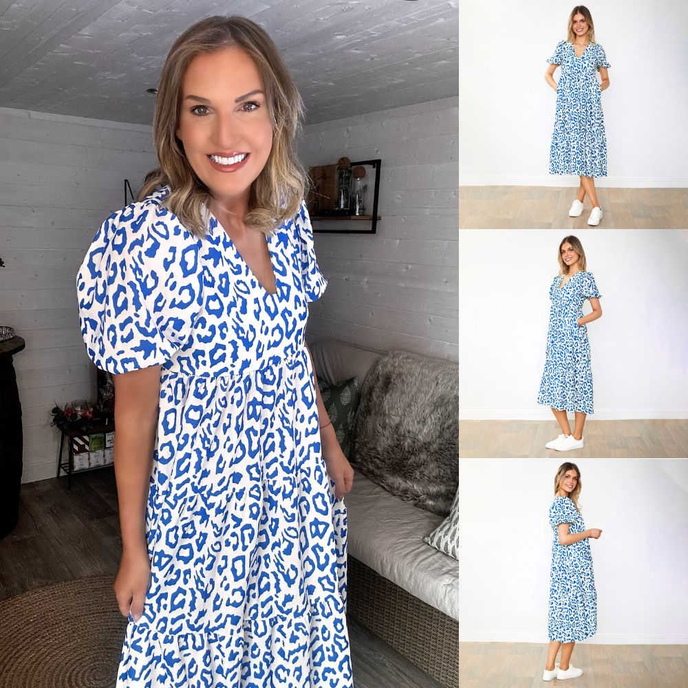 Mabel Dress (Leopard Blue)