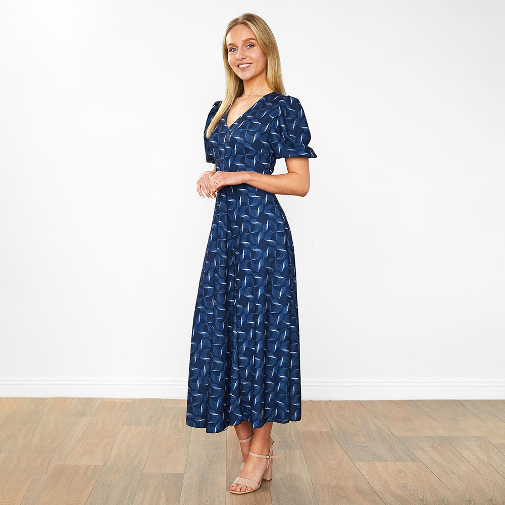 Flora Dress (Navy Abstract)