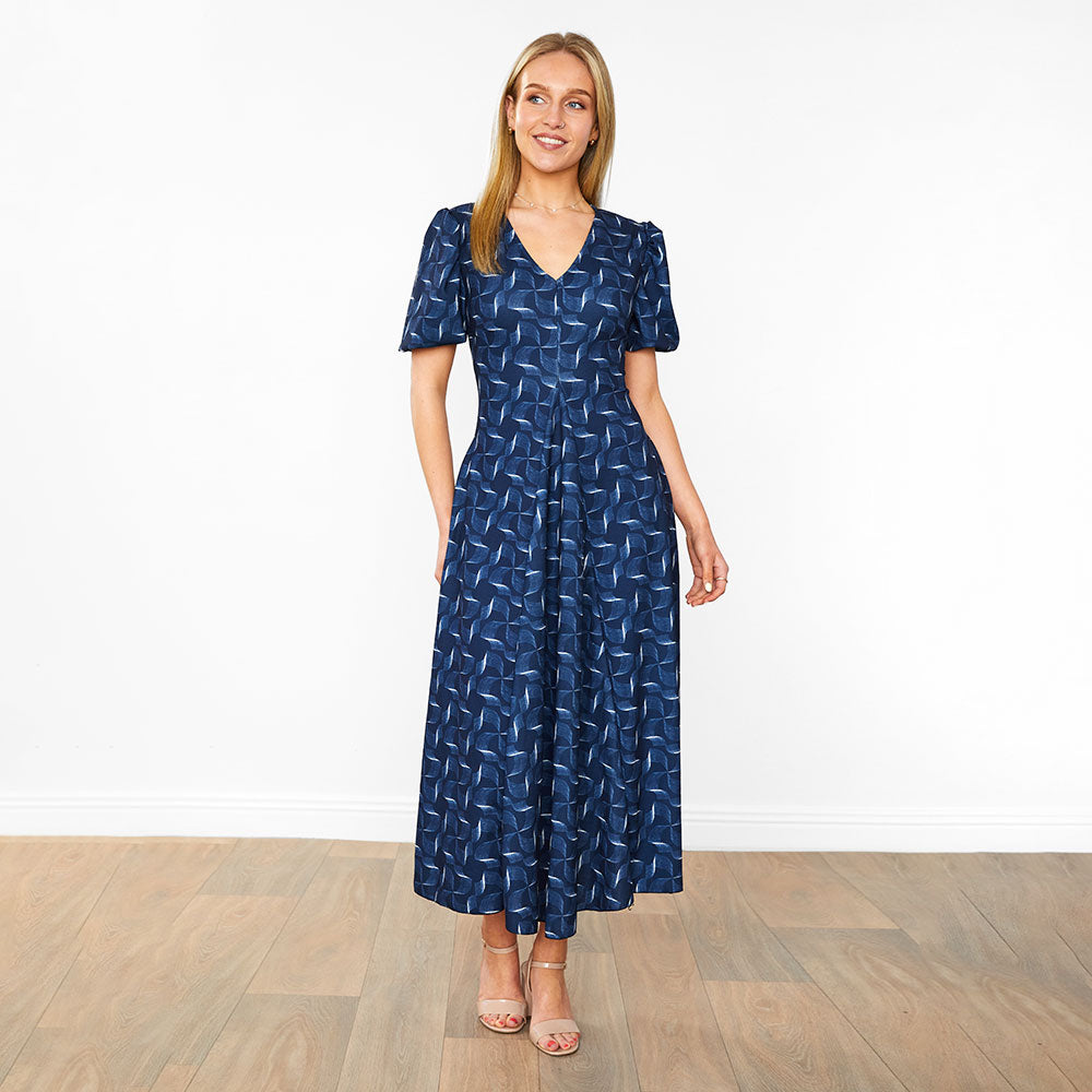 Flora Dress (Navy Abstract)