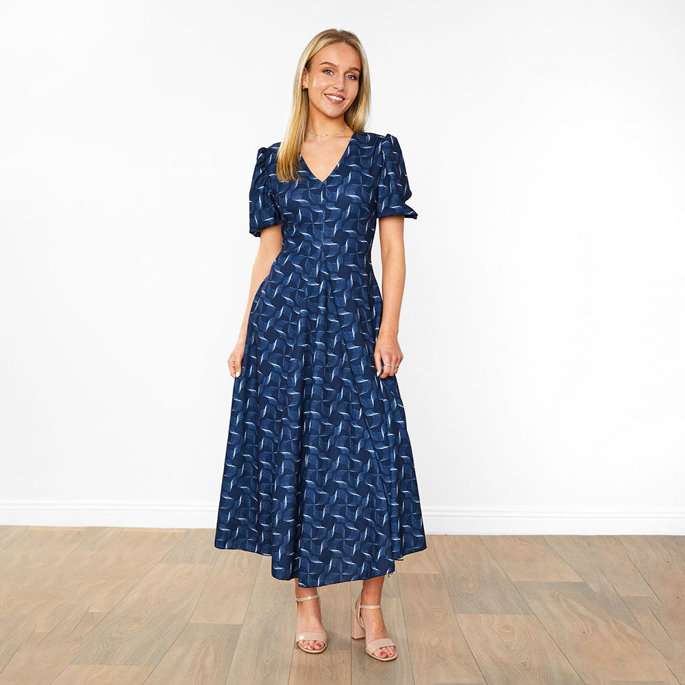 Flora Dress (Navy Abstract)